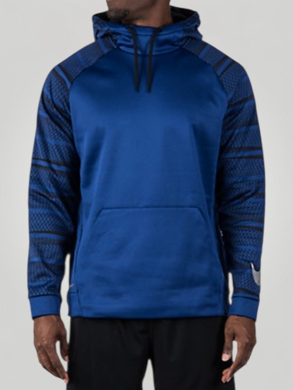 Nike Dri-FIT Mens Large Pullover Hoodie Blue Black Geometric Print Swoosh